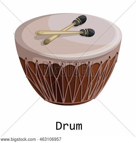 Vector Image Of A Musical Instrument. Drum. Cartoon Style. Isolated On White Background. Eps 10