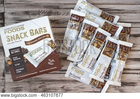 Irpen, Ukraine, September 23 20222, California Gold Nutrition, Foods Dark Chocolate, Nuts, Sea Salt 