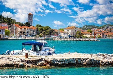 Coastal Town Of Tisno Waterfront View, Bridge To Island Of Murter, Dalmatia, Croatia