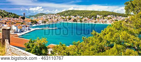 Coastal Town Of Tisno Waterfront Panoramic View, Bridge To Island Of Murter, Dalmatia, Croatia