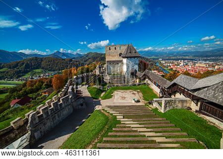 Medieval Old Castle In Celje City, Slovenia. Travel Outdoor Touristic Background
