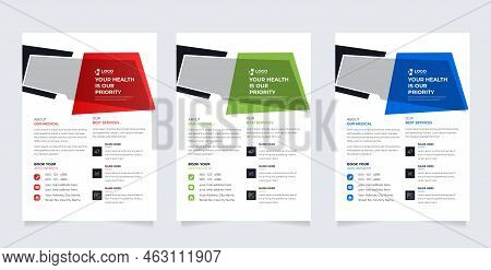 Corporate Healthcare Cover, Back Page A4 Template Design And Flat Icons For A Report And Medical Bro
