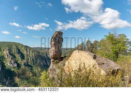 The Vase Of Sevres, Spectacular Rock In The Jontes Gorges. Le Rozier, Lozere, France.