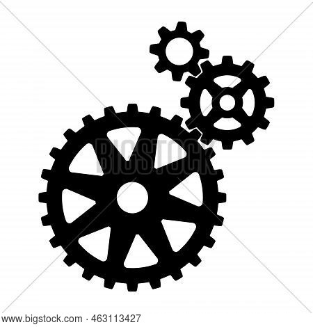 3 Sizes Of Mechanical Cogwheels, Small 8 Teeth, Medium 12 Teeth And Large 24 Teeth. Black Silhouette