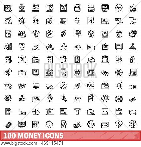 100 Money Icons Set. Outline Illustration Of 100 Money Icons Vector Set Isolated On White Background