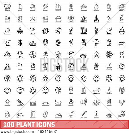 100 Plant Icons Set. Outline Illustration Of 100 Plant Icons Vector Set Isolated On White Background