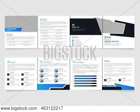 Square Fourfold Business Brochure Template Design With Clean, Minimal And Modern Shapes