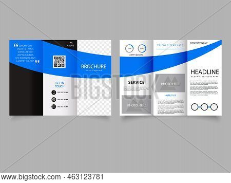 Blue Trifold Brochure For Presentation. Catalog Vector Template. Vector Illustration. Blue Trifold B