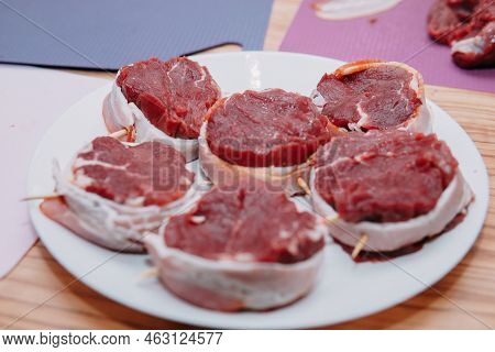 Cooking Minion Steak At A Cooking Class. Homemade Food.