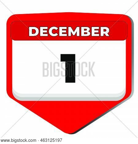 1 December Vector Icon Calendar Day. 1 Date Of December. First Day Of December. 1st Date Number. 1 D