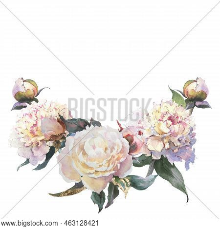 White Flowers Peonies Watercolor, Floral Clip Art.