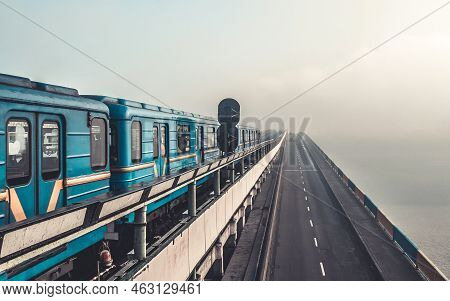 Railway Bridge In The Morning Fog. Kyiv