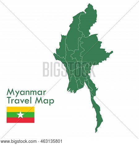 Map The Green Map Of Myanmar Divides Each City And Territory Separately