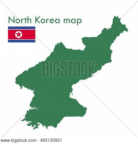 Map-green North Korea Map With National Flag.