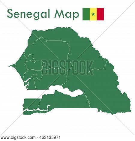 The Green Senegal Map Divides Each City And Territory Separately.