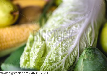 Chinese Cabbage Close-up, Macro Shot With Soft Focus.