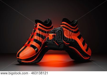 Red  And Black  Sneaker Premium 3d Render  On A  Monochrone  Background