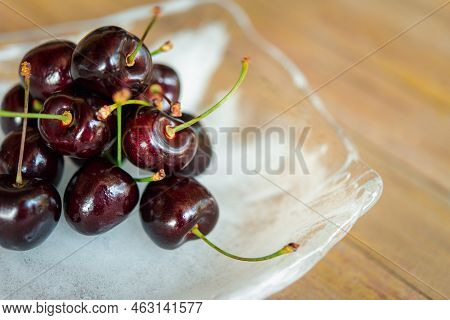 Cherry Fresh Berry Fruit Sweet Juicy On Wood Table