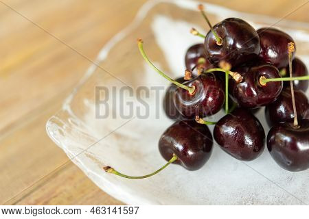 Cherry Fresh Berry Fruit Sweet Juicy On Wood Table