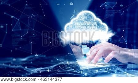 A Person Is Connecting To The Internet Through A Notebook Computer To Upload And Download Data To Cl