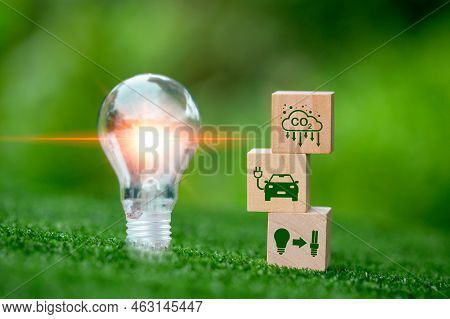Net Zero Greenhouse Gas Emissions Reduction With Carbon Credit Concept. Reduce Carbon Dioxide E.g. R