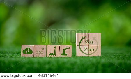 Net Zero Greenhouse Gas Emissions Reduction With Carbon Credit Concept. Reduce Carbon Dioxide E.g. R