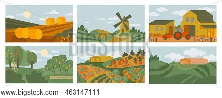 Agricultural Views Collection. Editable Isolated Vector Illustration.