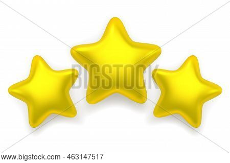 Three Realistic Shiny Lucky Stars Isolated On White Background.