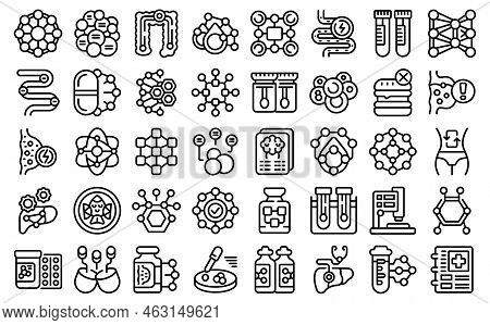 Enzymes Icons Set Outline Vector. Digestive Food. Structure Body