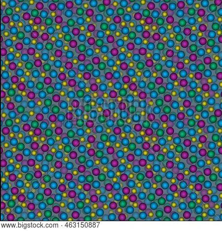Abstract Seamless Pattern With Colorful Voluminous Different Balls On Gray.