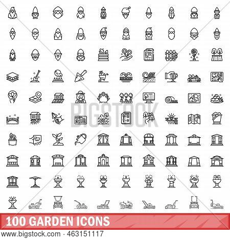 100 Garden Icons Set. Outline Illustration Of 100 Garden Icons Vector Set Isolated On White Backgrou