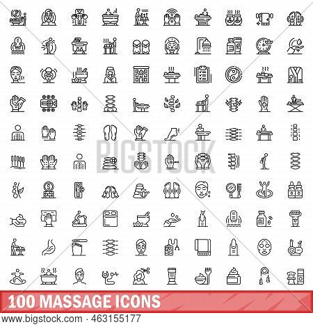 100 Massage Icons Set. Outline Illustration Of 100 Massage Icons Vector Set Isolated On White Backgr