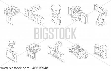 Dvr Icons Set. Isometric Set Of Dvr Vector Icons Outline Thin Lne Isolated On White