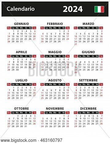 2024 Calendar - Vector Stock Illustration. Italy, Italian Version