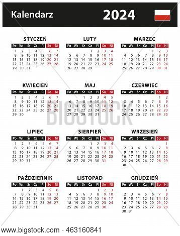 2024 Calendar - Vector Stock Illustration. Poland, Polish Version