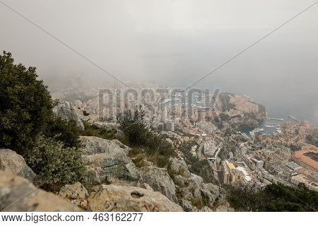 Overview With The Monaco City And Port During A Spring Cloudy Day From Above, From Tete De Chien.