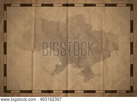 Old Vintage Map Background. Vintage Ukraine Map Stylization. Folded Vintage Old Map. High Resolution