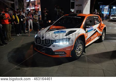 Mugla, Turkey - April 15, 2022: Ugur Soylu With Skoda Fabia R5 Of Toksport Wrt In Ceremonical Start 