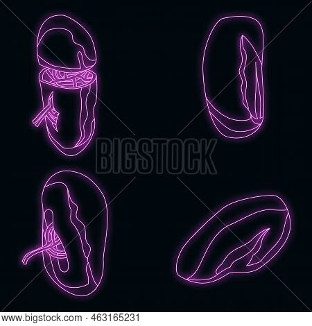 Spleen Icons Set. Isometric Set Of Spleen Vector Icons Neon Color On Black