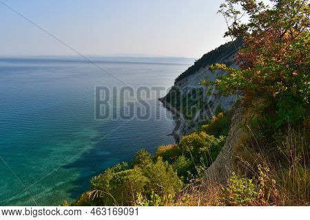 The Beach With The Poetic Name Moon Bay Lies Under A Rocky 80-meter Cliff In The Strunjan Nature Res