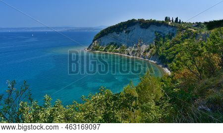 The Beach With The Poetic Name Moon Bay Lies Under A Rocky 80-meter Cliff In The Strunjan Nature Res