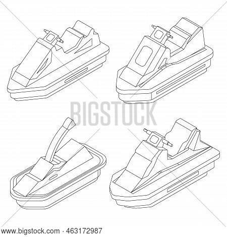 Jet Ski Icons Set. Isometric Set Of Jet Ski Vector Icons Outline Thin Lne Isolated On White
