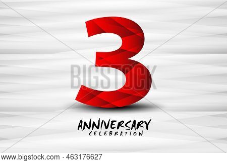 3 Year Anniversary Celebration Logo Red Polygon Vector, 3 Number Design, 3rd Birthday Logo, Logotype