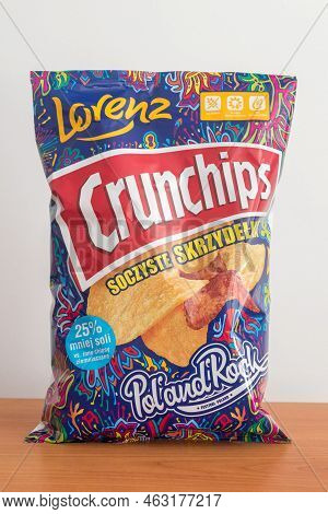 Pruszcz Gdanski, Poland - August 24, 2022: Lorenz Crunchips Juicy Chicken Wings Taste.