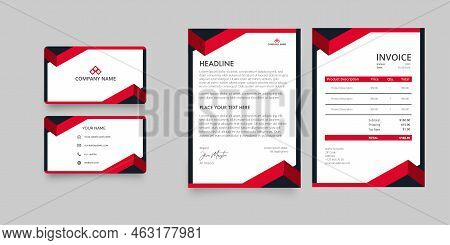 Business Stationery With Red Shapes Vector Design Illustration