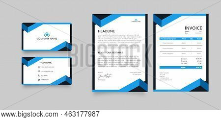 Corporative Stationery With Blue Shapes Vector Design Illustration