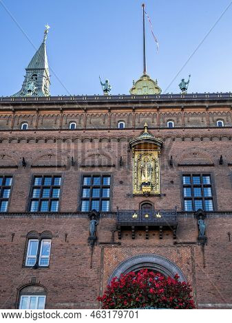 Copenhagen, Denmark - Oct 18, 2018: Upward Perspective Street View Of The Historic And Ornate Copenh
