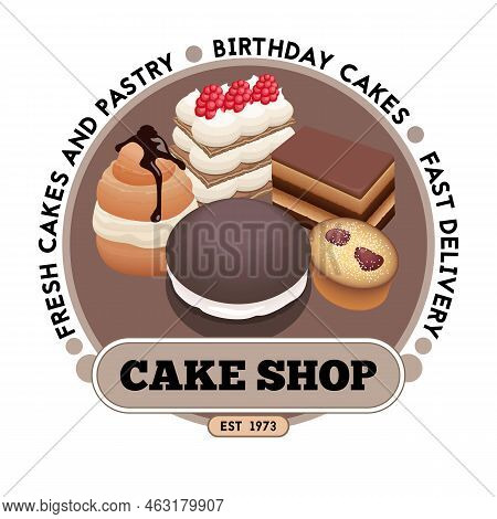 Cake Shop Logo Design Template. Emblem, Label, Sticker Elements For Cafe And Bakery Shop. Vector Ill