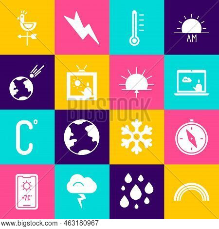 Set Rainbow, Compass, Weather Forecast, Meteorology Thermometer, Comet Falling Down Fast, Rooster We