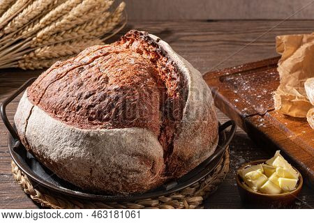 Freshly Artisan Baked Beetroot Bread, Crunchy Bread, Country Bread. Crispy Wheat And Rye Bread. Simp